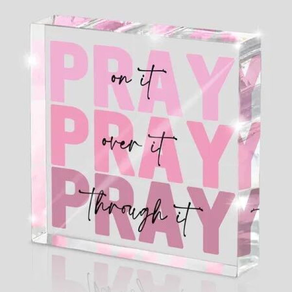 Pink Inspirational Decor Pray Over It Bible Verse Wall Art Christian Gifts for Women, 4x 4 Inches, Pray on it Pray through it