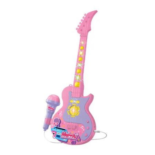 Pink Kids Light and Music Guitar with Microphone Sing Along with Flashing Stage Light Pedals Gift for Kids