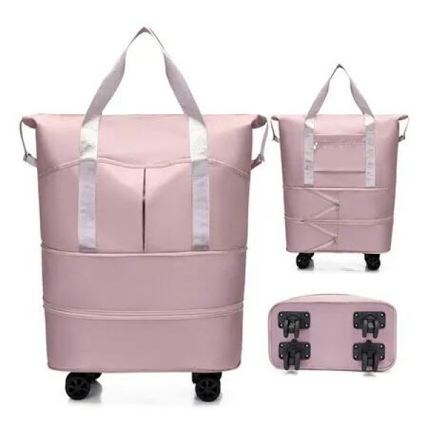 Pink Large Capacity Travel Bag Waterproof Expandable Universal Wheels 3 Pockets Free Password Lock Dry & Wet Separation