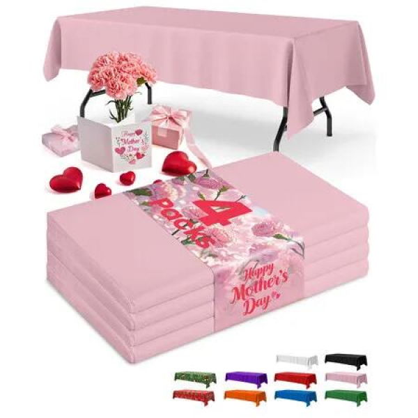 Pink Plastic Table Cloth Rectangle Table 4 Pack,2.7m Ã— 1.3m Tablecloth for 1.8m Tables,Table Cloth for Disposable Use,Table Cover