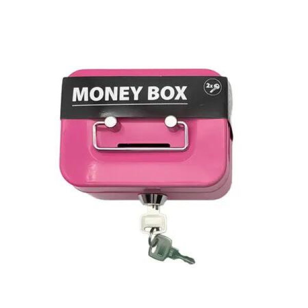 Pink Small Storage Coin Box with Key Creative Portable Bank