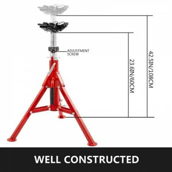 Pipe Jack Stand with 4-Ball Transfer V-Head and Folding Legs 1500LB Welding Pipe Stand Adjustable Height 24-43IN 1107B-type Pipe Jacks for Welding