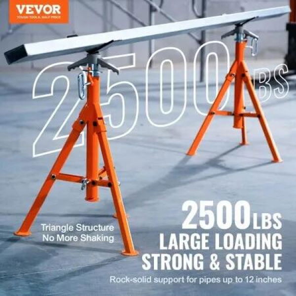 Pipe Stand 2500LBS Heavy Duty Pipe Jack Stands 27.2'-52' Height Adjustable V Head Pipe Stand 45# Steel Folding Jack Stand for 1/2-12 inches Pipes