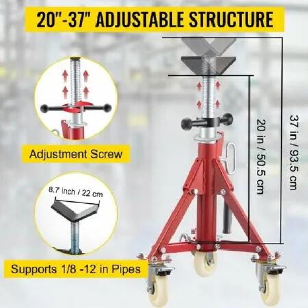 Pipe Stand Pipe Jack Stand V Head Pipe Stand Adjustable Height 20-37 Inch Pipe Jack Stands with Casters 882 LB Folding Portable Pipe Stands 1/8 to 12 Inch