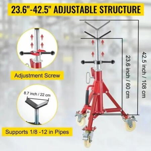 Pipe Stand Pipe Jack Stand V Head Pipe Stand Adjustable Height 23.6-42.5 Inch Pipe Jack Stands with Casters 882 LB Folding Portable Pipe Stands 1/8-12 Inch