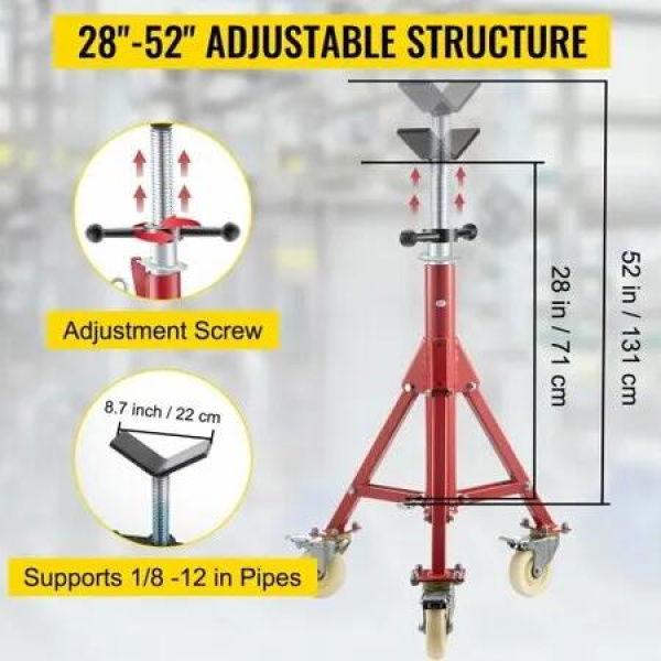 Pipe Stand Pipe Jack Stands with Casters Adjustable Height 28-52 Inch V Head Pipe Stand 882 LB Folding Portable Pipe Stands 1/8 to 12 Inch Pipe