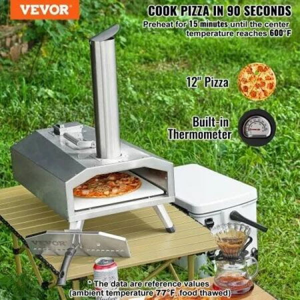 Pizza Oven Outdoor 12' Pellet Pizza Oven Portable Pizza Stove with Built-in Thermometer Wood Fired Stainless Steel Pizza Maker for Backyard Camping