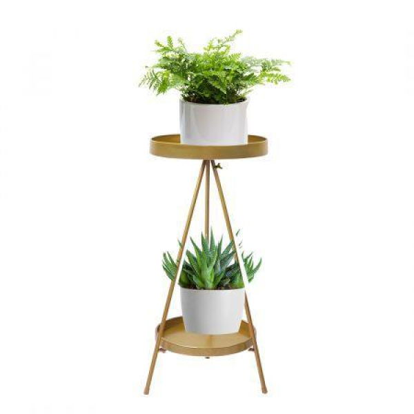 Plant Stand 2 Tiers Outdoor Indoor Gold Medium