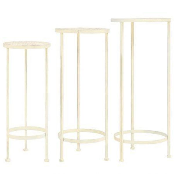 Plant Stand Set 3 Pieces Vintage Style Metal Antique White