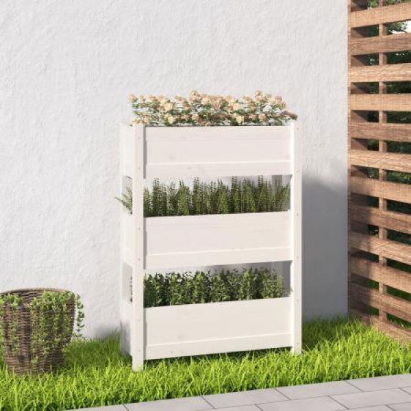 Planter White 77x25x104.5 Cm Solid Wood Pine.