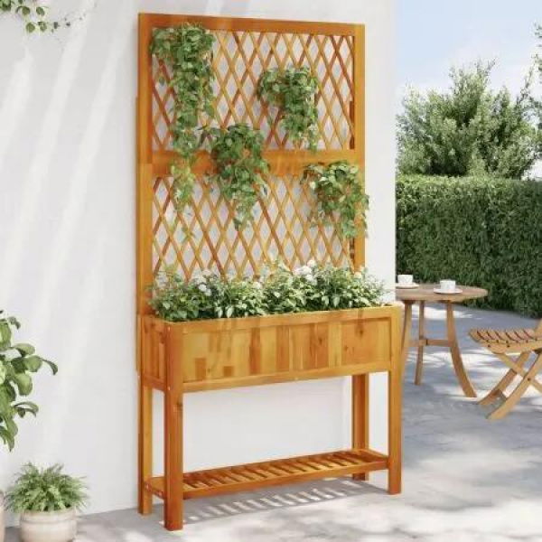 Planter with Trellis and Shelf 100x32x185 cm Solid Wood Acacia