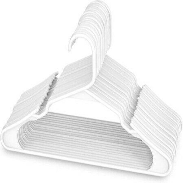 Plastic Clothing Notched Hangers Ideal For Everyday Standard Use White 20 Pack