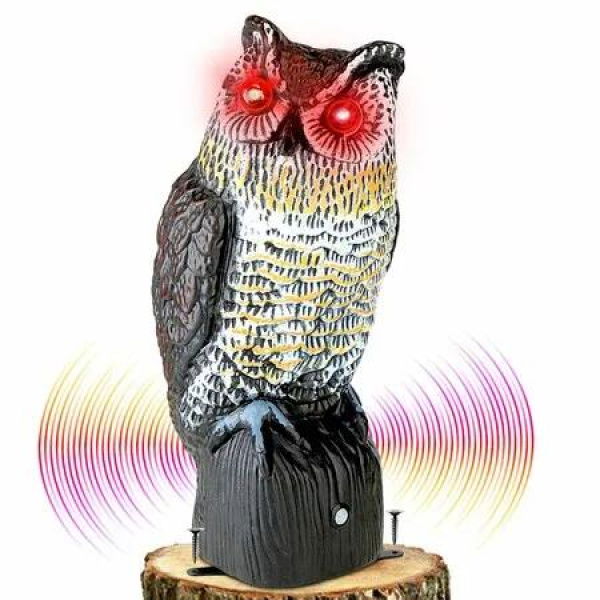 Plastic Owl to Keep Birds Away,Owl Scarecrows with Flashing Eyes&Frightening Sound,Owl for Bird Control for Garden Yard Outdoor