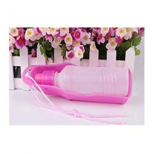 Plastic Portable Pet Dog Cat Water Feeding Feeder Bottle Drink Bowl-Pink