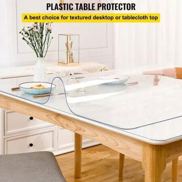 Plastic Table Cover 36 x 60 Inch 1.4 x 152.4 cm) 2 mm Thick Clear Table Protector Rectangle Clear Desk Mat Waterproof & Easy Cleaning