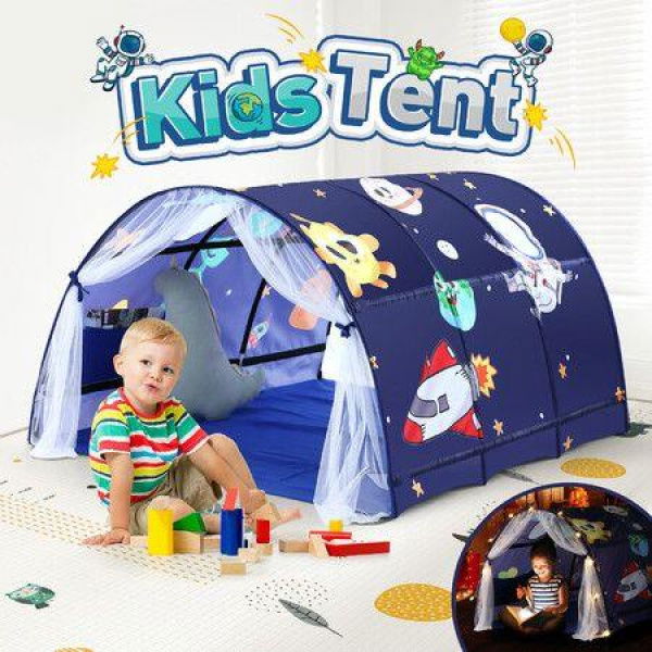 Playhouse Tent Portable Stars Bed Kids Play Game House Cottage DIY Sleeping Canopy Indoor Outdoor Blue