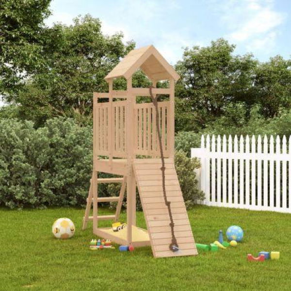 Playhouse with Climbing Wall Solid Wood Pine