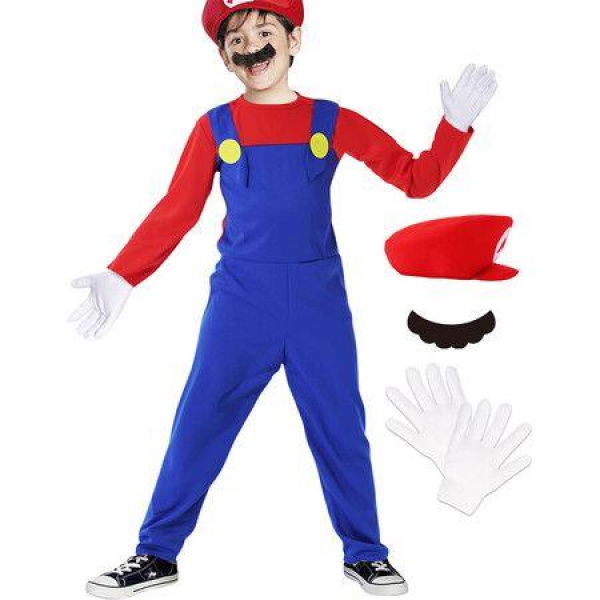 Plumber Costume For Kids - Halloween Kids Cosplay Jumpsuit With Accessory (Size: L)