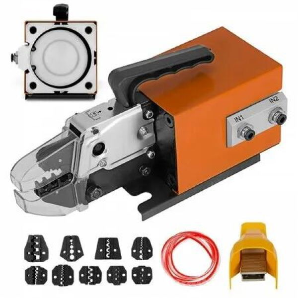 Pneumatic Crimping Tool Am-10, Air Powered Wire Terminal Crimping Machine Crimping Up To 16mm2, Pneumatic Crimper Plier Machine with 10 Sets Of Dies for Many Kinds of Terminals