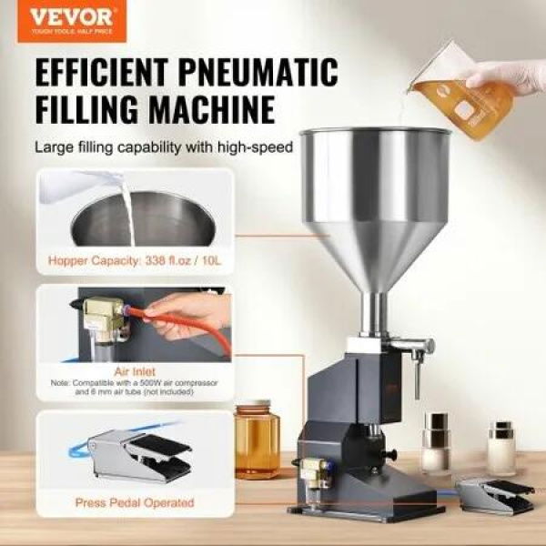 Pneumatic Paste Liquid Filling Machine 5-50ml Bottle Filler Bottle Filling Machine Stainless Steel Liquid Filler with Pedal for Milk Water Juice Essential