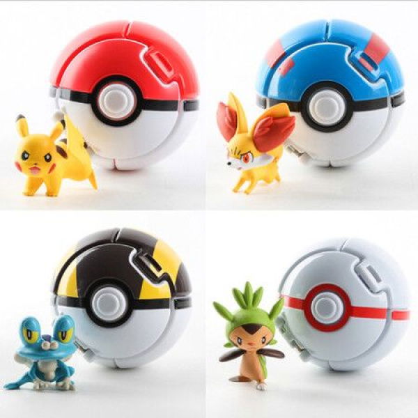 Pokeball Playset Battle Ball Action Figures Main Ball Pocket Monster Toys Action Figure For Childrens Toy Set (4PCS Playset)