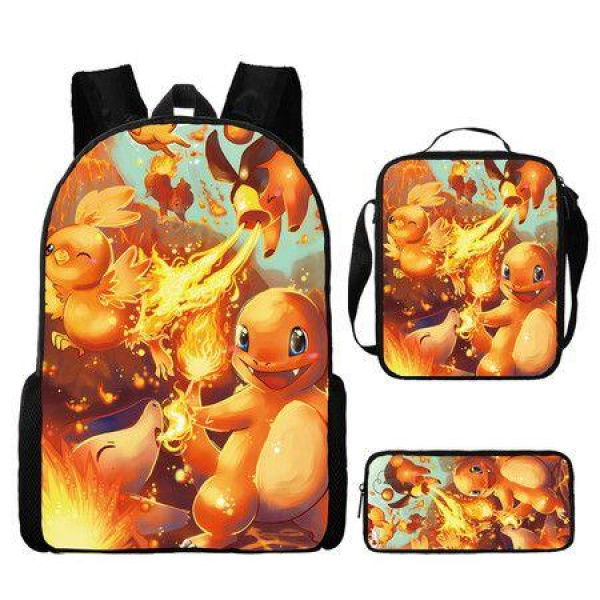 Pokemon Schoolbag Cartoon Cute Pikachu Primary School Student Backpack+Shoulder Bag+Pencil Case