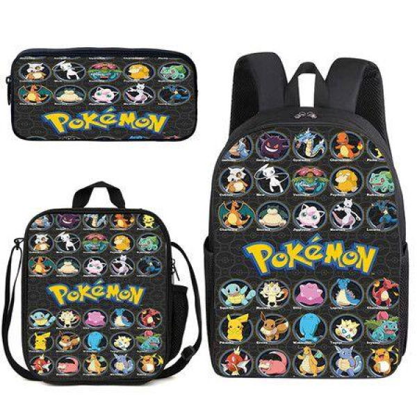 Pokemon Schoolbag Cartoon Cute Pikachu Primary School Student Backpack + Shoulder Bag + Pencil Case.