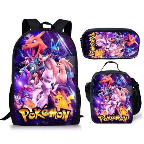 Pokemon Schoolbag Cartoon Cute Pikachu Primary School Student Backpack + Shoulder Bag + Pencil Case.