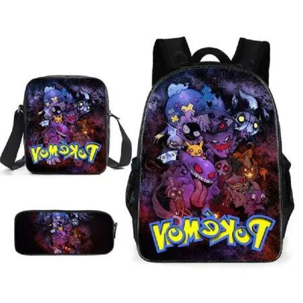 Pokemon Schoolbag Set - Cute Pikachu Backpack, Shoulder Bag, and Pencil Case for Primary Students