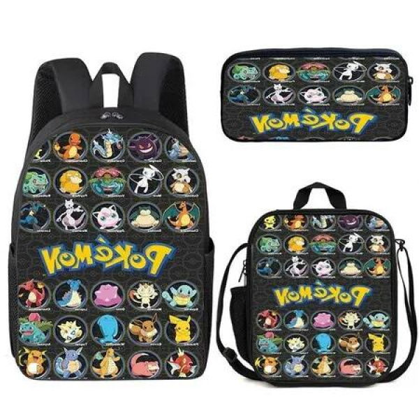 Pokemon Schoolbag Set: Pikachu Backpack, Shoulder Bag, and Pencil Case