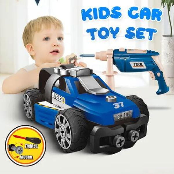 Police Car Toy Set DIY STEM Play Vehicle Take Apart Assembly Engine Electric Drill Tool Helmet Construction Building Toys Toddler Christmas Gift