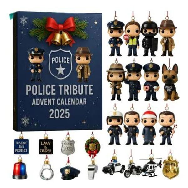 Police Tribute Advent Calendar 2025, with 24 Days Police Tribute Ornaments, Countdown Calendar for Christmas