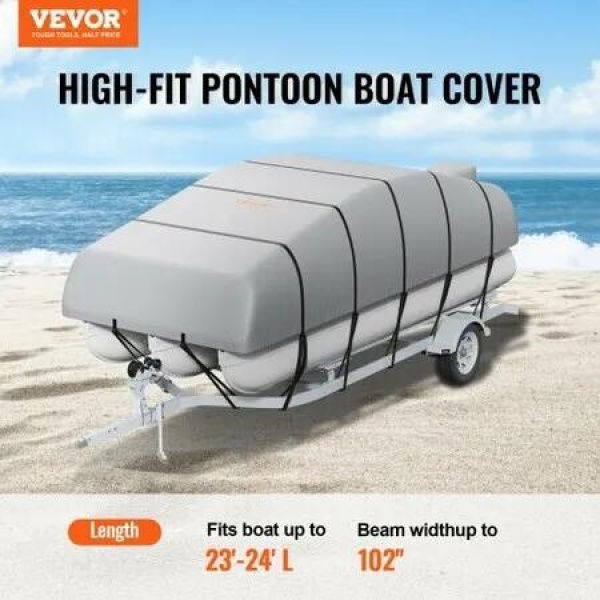 Pontoon Boat Cover 800D Waterproof Trailerable 23-24 ft with Storage Bag