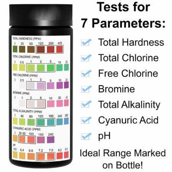 Pool And Spa Test Strips 7-1 Pool Test Kit - 100 Bromine PH Hardness And Chlorine