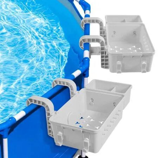 Pool Baskets Storage Poolside 2 Sets Cup Holders Outdoor Above Ground Swimming Pools Rails 3 Inch Fit Accessories Summer Swim Essentials Grey