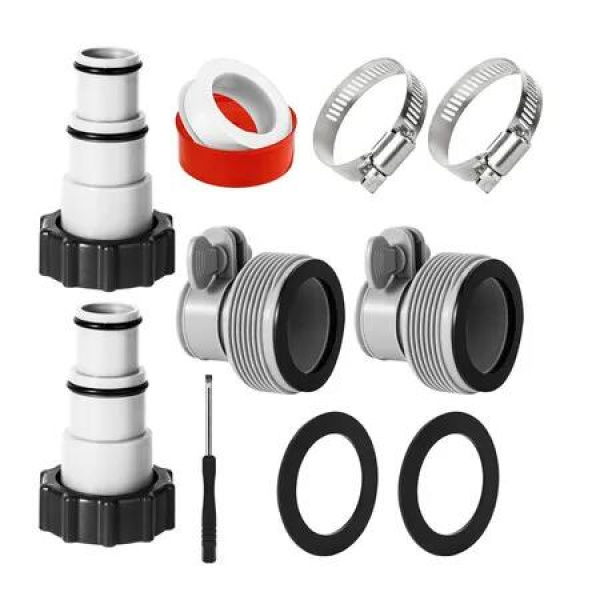 Pool Hose Adapter Set for 1.5 to 1.25 Inch Hoses Replacement Accessories Compatible with Intex Threaded Filter Pump