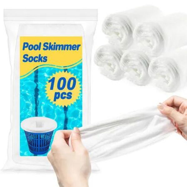Pool Skimmer Socks Filter - 100PCS Pool Socks Skimmer Cleaning Filter Cleans Debris,Leaves for In-Ground,Above Ground Pools