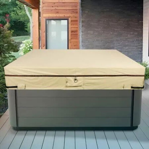 Pool Spa Cover Waterproof Square Jacuzzi Outdoor Heavy Duty 600D Oxford UV Protected Hot Tub Beige 90x90x20Inch Weatherproof
