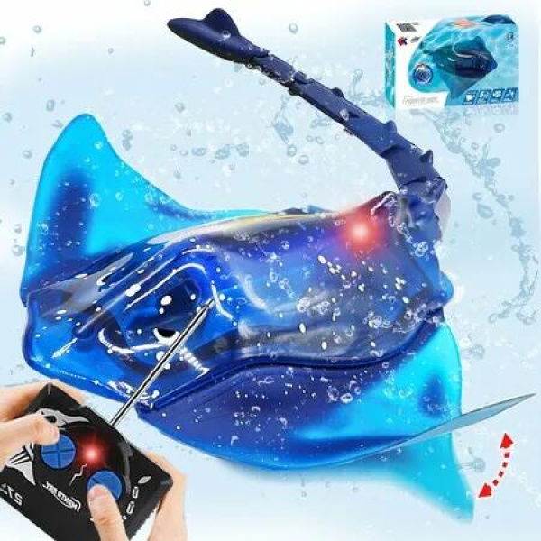 Pool Toys Remote Control Stingray Diving into Water High Simulation Robot Manta ray Lights Rechargeable Battery Remote Control Bathtub Summer Pool Toys Great Gift RC Boat for Age3+ Year Kids Blue