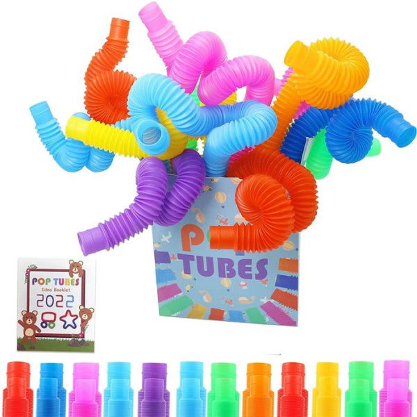 Pop Tubes Sensory Fidget Toys 24 Pack Fine Motor Skills & Learning For Toddlers For Kids Learning Toys.