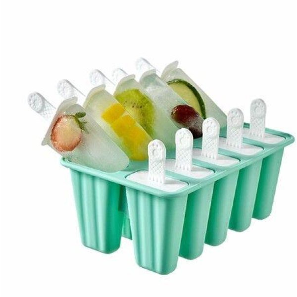 Popsicle Molds Silicone Ice Pop Molds Popsicle Mold Reusable Easy Release Ice Pop Maker(10 Cavities-Green)