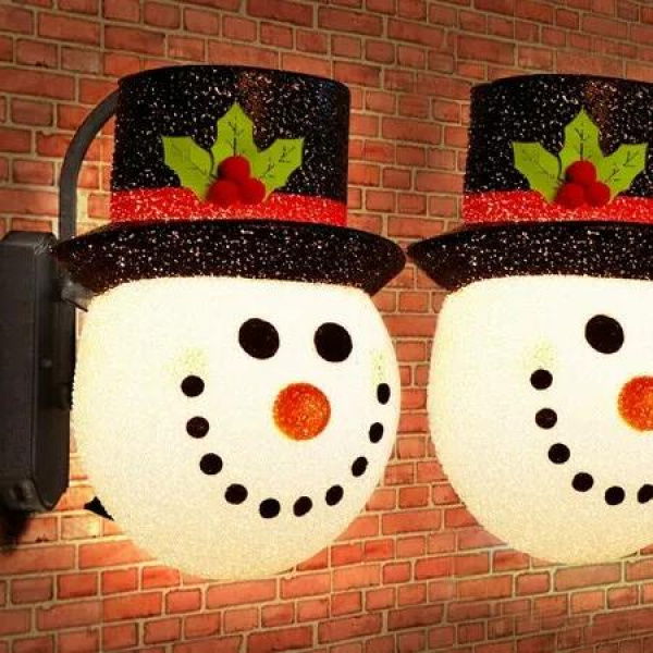 Porch Light Cover Christmas Snowman 30.4cm Outdoor Holiday Decor Front Door Garage Large Fixture 2 Piece 12 Inch