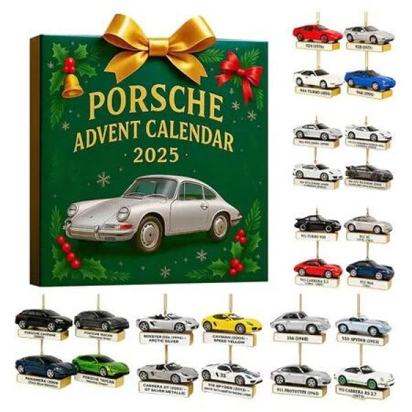 Porsche Car Advent Calendars 2025, 2D Acrylic Porsche Car Ornaments For Christmas Tree, 24 Days Of Christmas Advent Calendars For Porsche Car Lovers