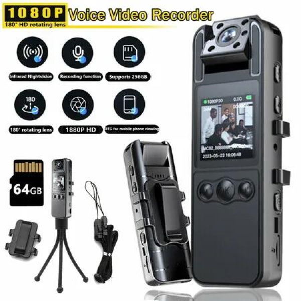 Portable 1080P Video Camera Back Clip-On Hd Smart Noise Reduction Recording Sports Camera Conference Recorder