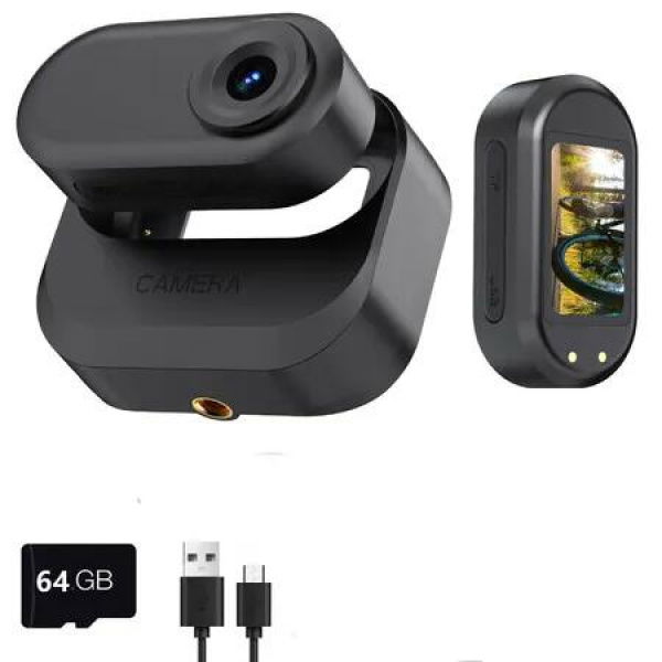 Portable 1.47 Inch Screen Thumb Mini 1080P Body Sports Camera Dual Battery with Magnetic Plus Battery Compartment,64G-Card(Black)