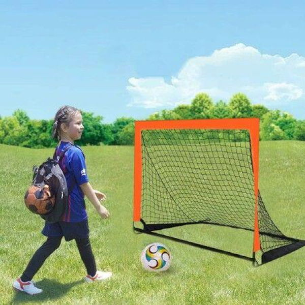 Portable 2-Pack Soccer Goals for Kids Indoor Outdoor Pop-Up Soccer Nets for Backyard and Field Play Orange