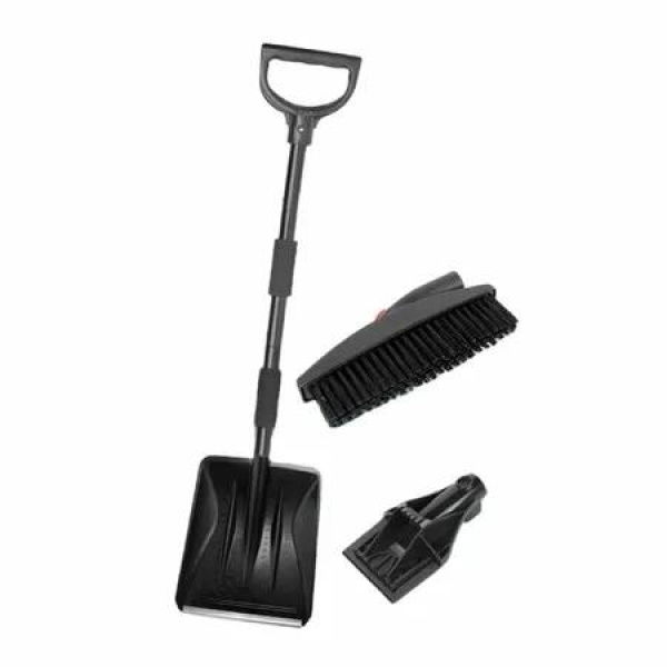 Portable 3 in 1 Car Snow Shovel Set Stainless Steel with Rotating Brush For Car,Trucks,Camping, Backyard