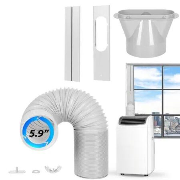 Portable AC Window Vent Kit 1.5m 5.9inch Exhaust Hose 150mm flat nozzle 1.3m of sealing board Length Exhaust Hose for Sliding Horizontal Vertical Windows