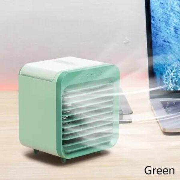 Portable Air Conditioner and USB Rechargeable Mini Fan for Office Desktops (Green)