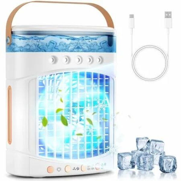 Portable Air Conditioners,4-in-1 Portable Air Cooler Fan with 700mL Tank,2 Speeds & 7-Color LED Lights - Mini Evaporative AC Unit